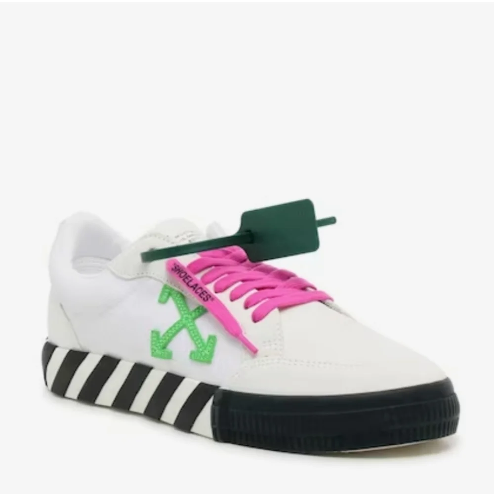 OFF WHITE, Low Vulcanized Sneaker, Men's, White/Magenta/Lime Green Canas & Suede - Picture 3 of 16